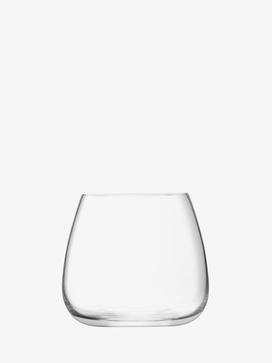 The lsa-international Stemless Wine Glass is a clear, empty glass with a wide bowl and gently tapered rim, displayed against a plain white background—an elegant modern design ideal for contemporary entertaining.
