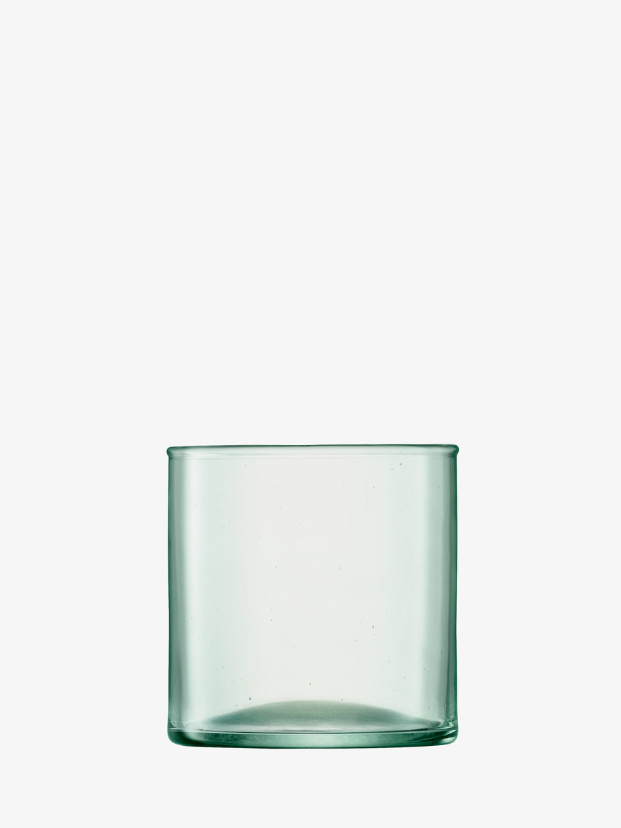 The lsa-international Tumbler, a clear, cylindrical glass with a subtle light green tint, made from recycled glass, is empty and set against a plain white background.