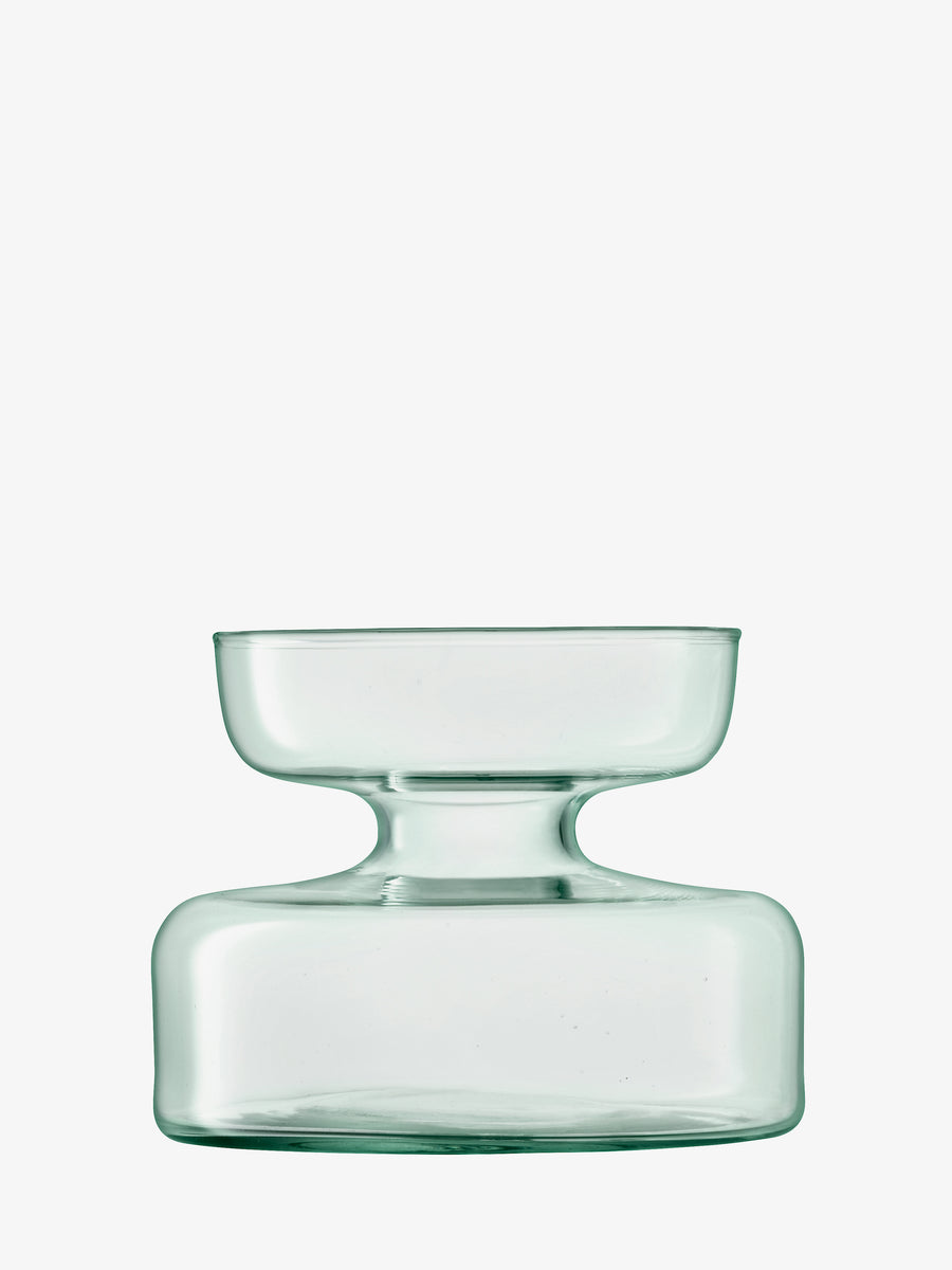 The lsa-international Vase/Bulb Planter, crafted from clear recycled glass with a wide cylindrical base, a narrow neck, and a shorter bowl-shaped top, is displayed against a plain white background—an elegant and sustainable addition to your home decor.