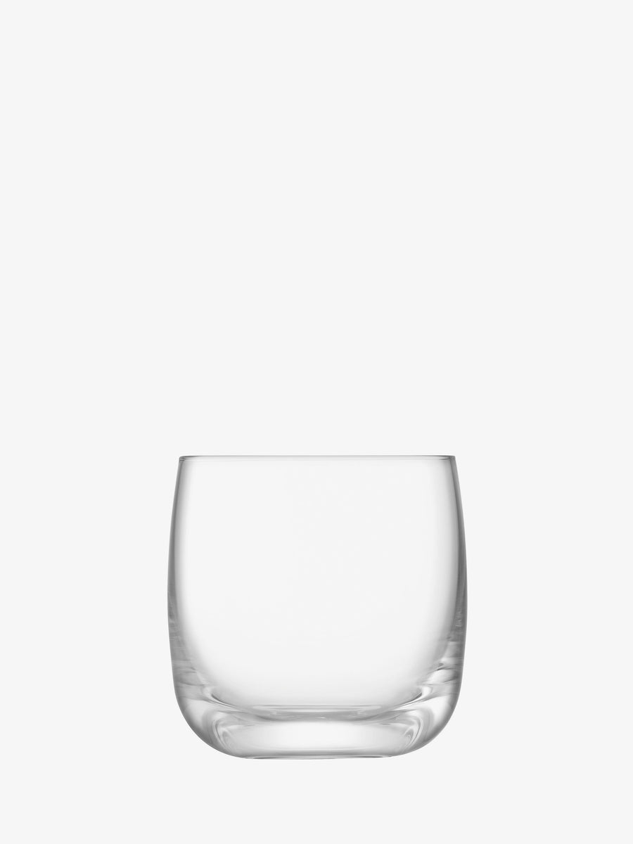 A clear, round-bottomed Tumbler by lsa-international—crafted from fine crystalline glass—sits centered against a plain white background.