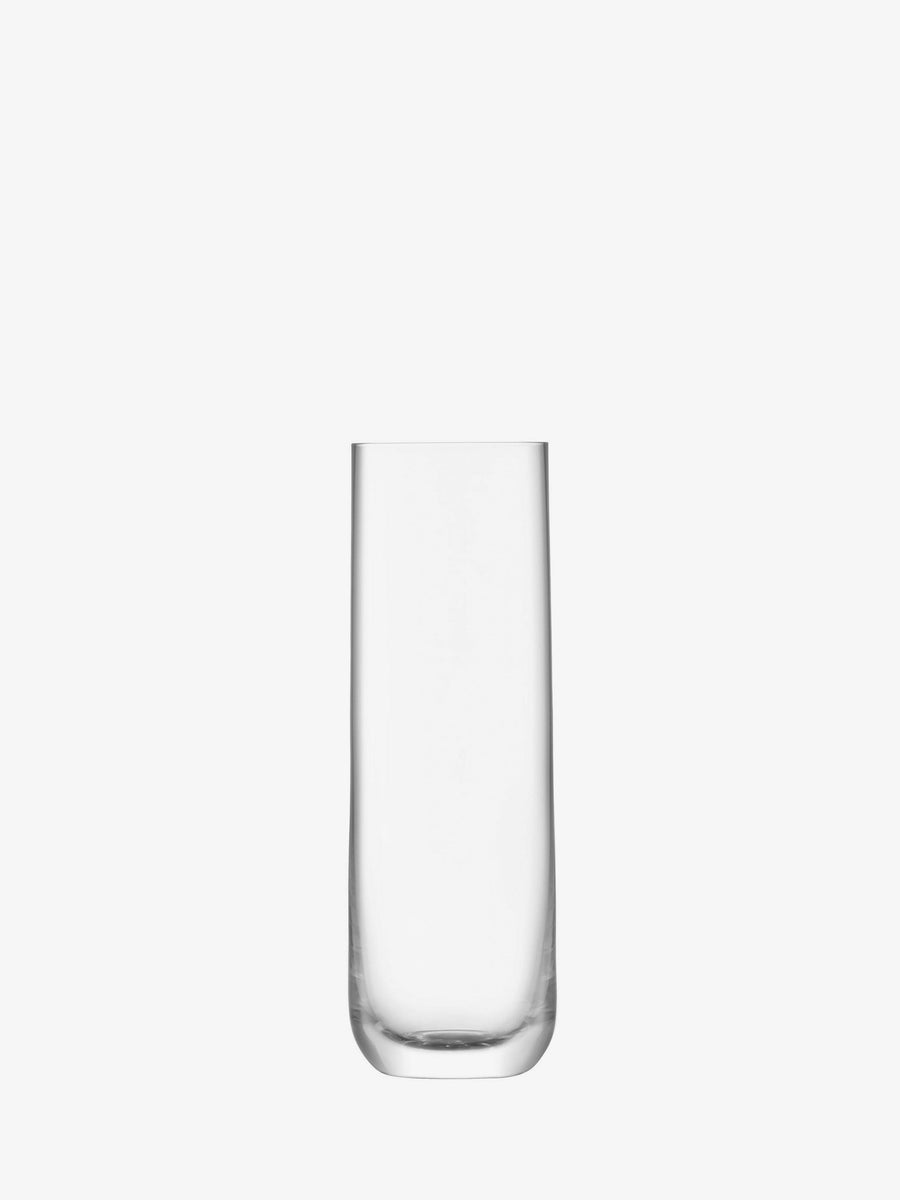 A tall Highball tumbler from lsa-international, crafted from lead-free crystalline glass, is centered empty against a white background.