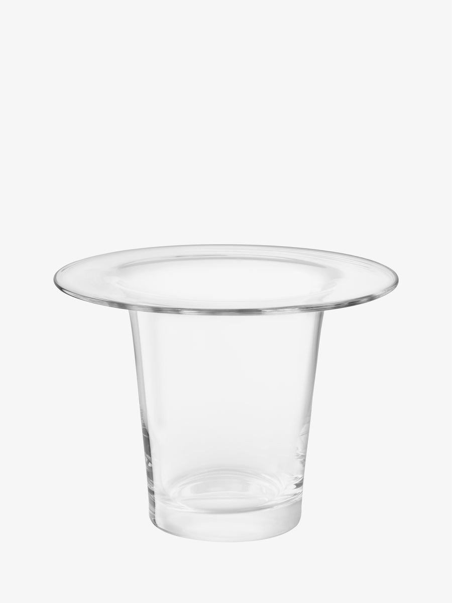 Mouth-blown, clear glass Vase/Lantern with a wide, flat rim and a tapered body for contemporary design.