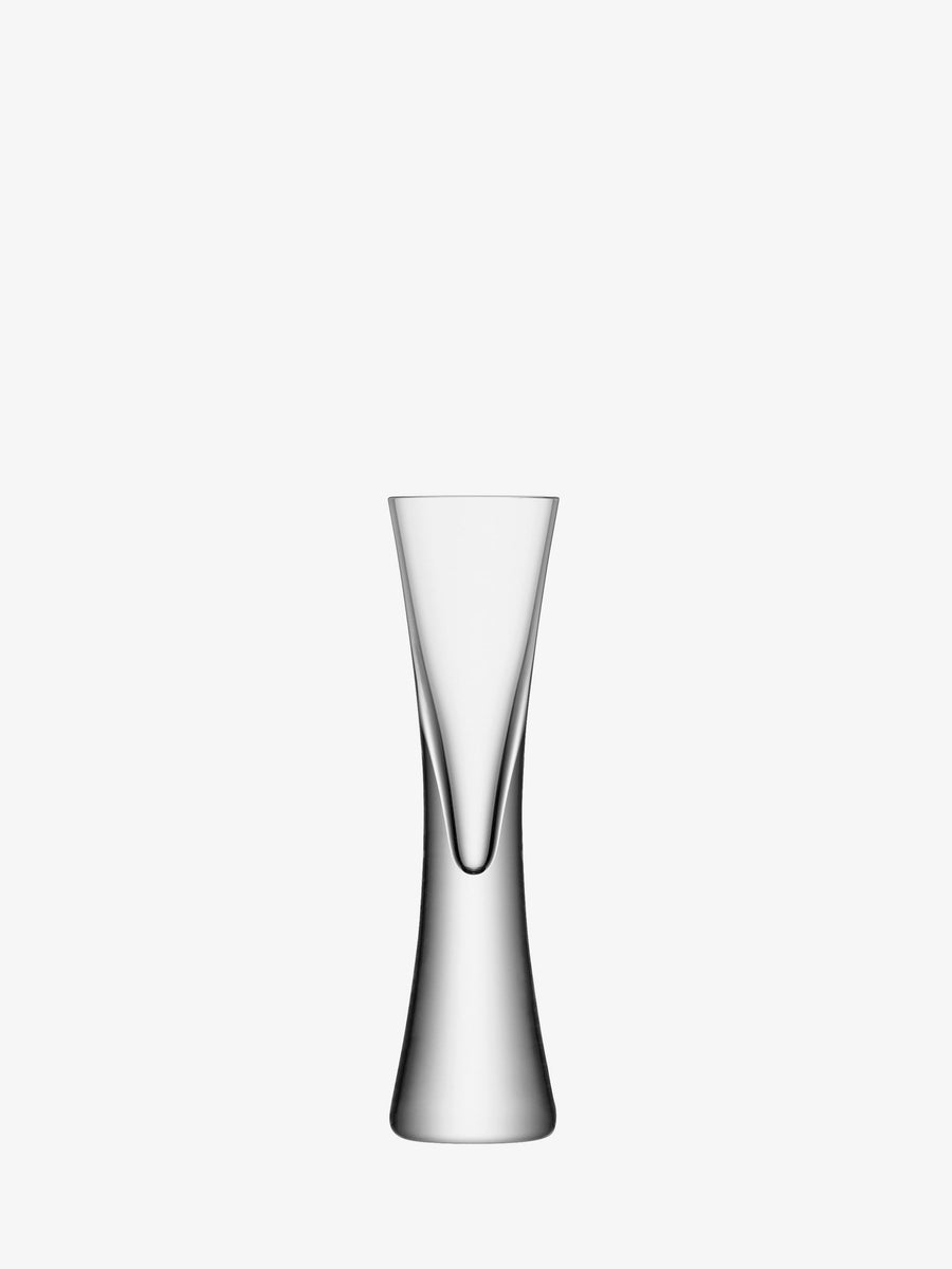 A tall and slender Liqueur Glass by lsa-international, featuring a modern flared design inspired by elegant mouth-blown glassware, showcased against a plain white background.
