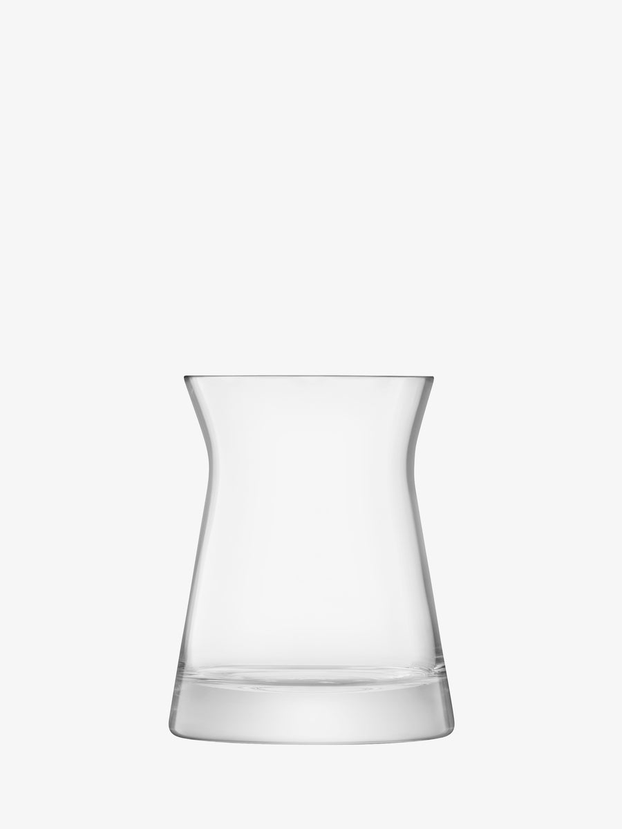 The lsa-international Garden Posy Vase is a clear, mouth-blown glass vase featuring a wide base that narrows at the middle before flaring out at the rim, shown against a plain white background.