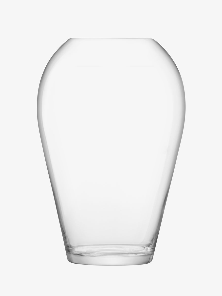 The lsa-international Bouquet Vase is a clear, mouth-blown glass vase featuring a wide body, narrow neck, and round base—ideal for showcasing tall stems—shown here against a plain white background.