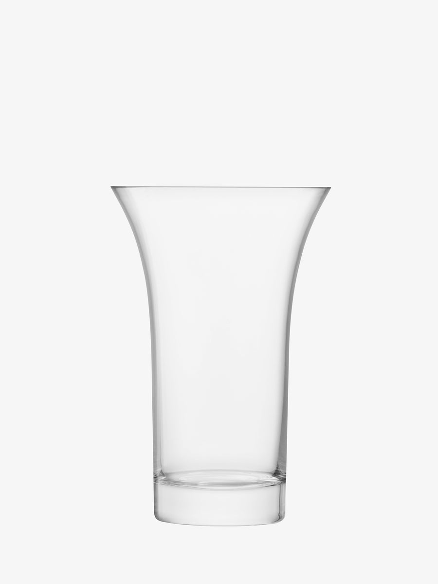 The lsa-international Flared Bouquet Vase features a clear, mouth-blown glass design with a wide, flared rim and cylindrical base, beautifully presented against a plain white background.