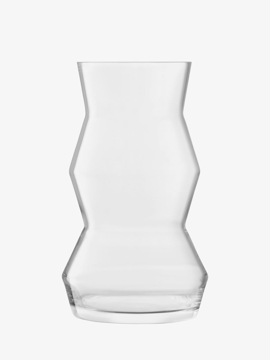 The lsa-international Vase/Lantern, featuring a mouth-blown clear glass construction and a striking geometric, angular design ideal for displaying large bouquets, is showcased against a plain white background.