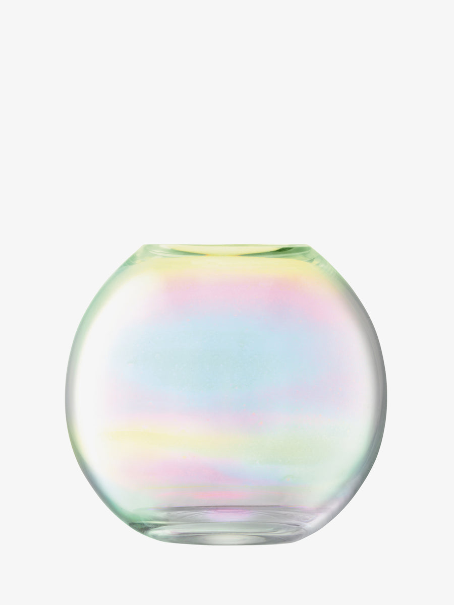 A round, iridescent, hand-painted LSA-International Vase.