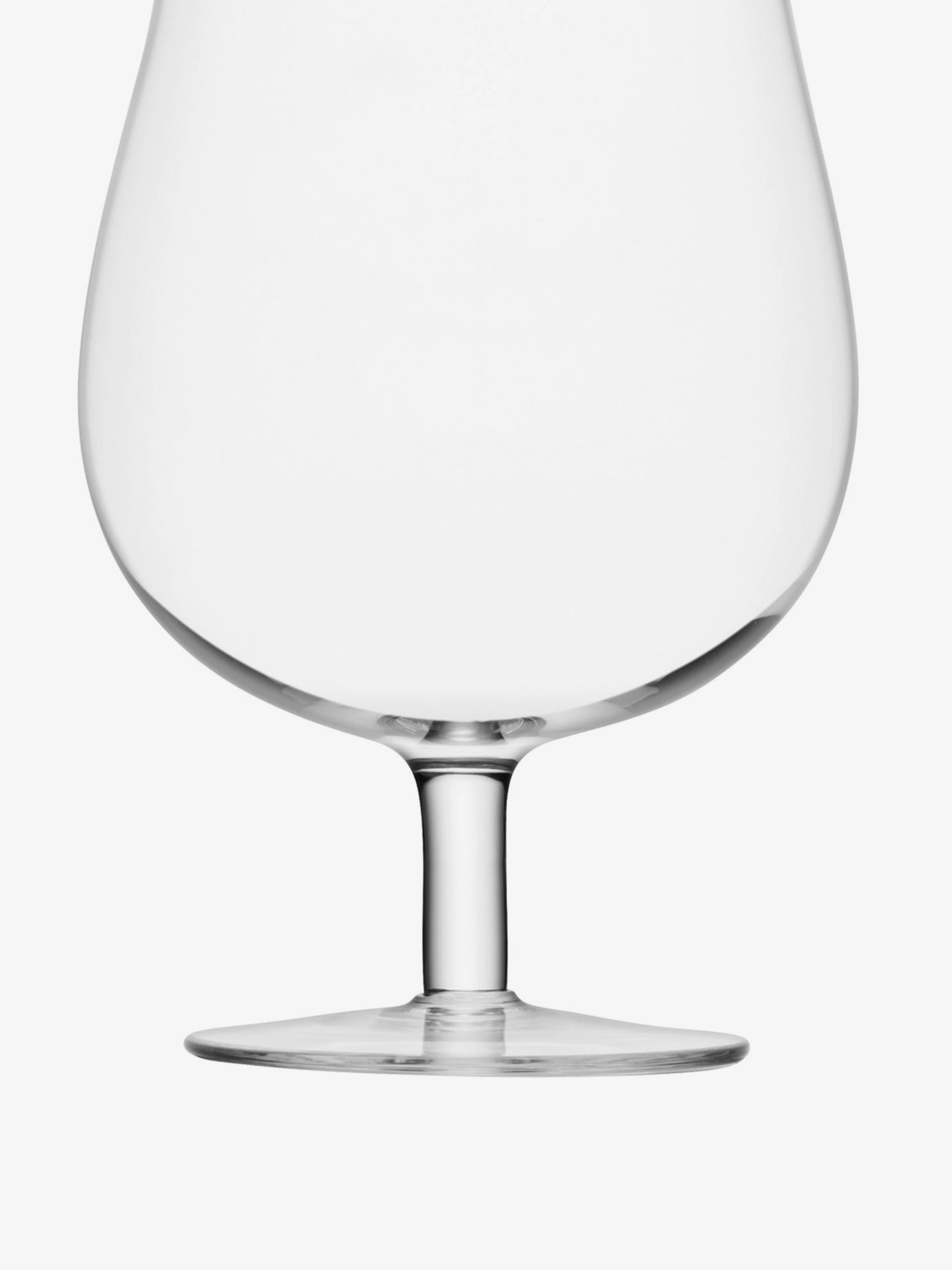 A clear, empty stemmed wine glass is shown against a plain white background.