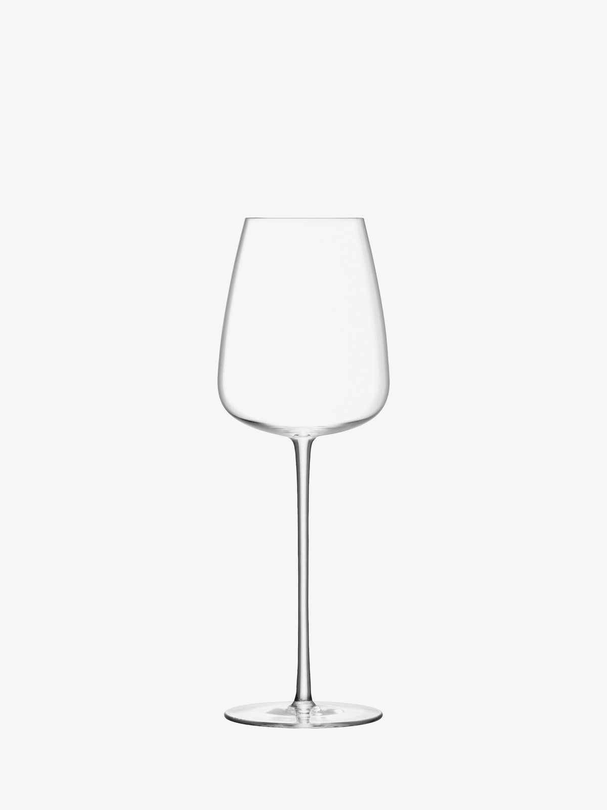 A lsa-international White Wine Glass, featuring a long stem and handcrafted, mouth-blown design for exceptional clarity, displayed against a plain white background.