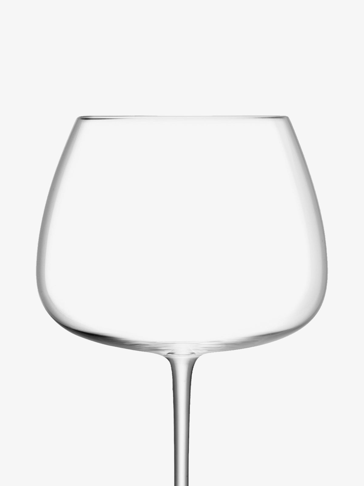 A mouth-blown and hand-crafted lsa-international Red Wine Balloon Glass, featuring a wide bowl and long stem, displayed empty against a plain white background.