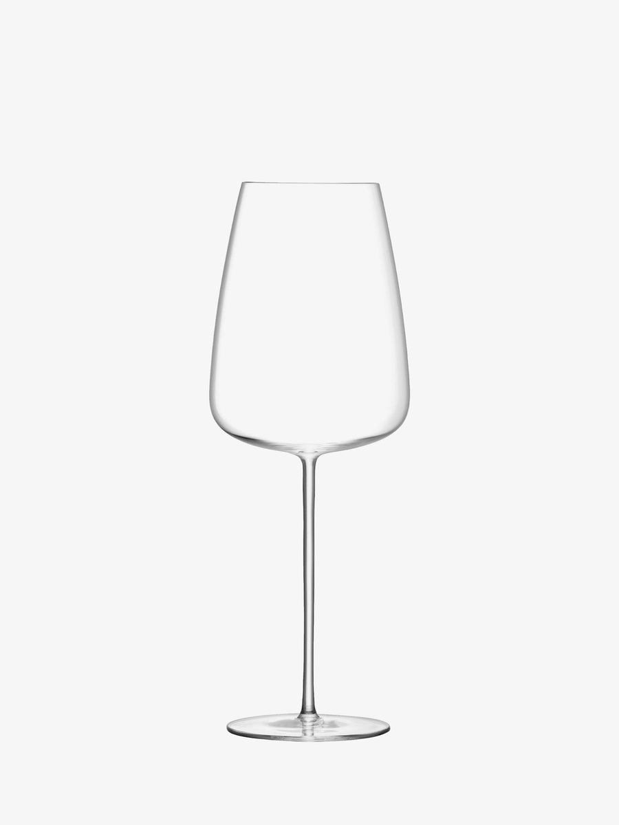 Centered against a plain white background, the lsa-international Red Wine Grand Glass—a clear, empty wine glass featuring a long stem and broad bowl—exemplifies the elegance of modern design, meticulously hand crafted for refined taste.