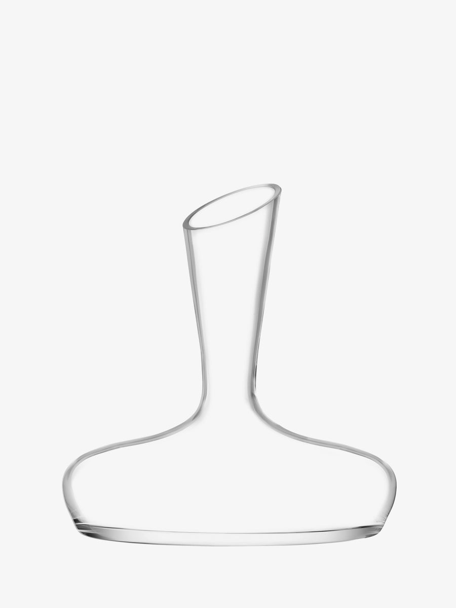 The lsa-international Wine Carafe features clear glass with a wide base and angled neck, hand-finished for a refined touch and specially designed to enhance wine aeration, shown here against a plain white background.