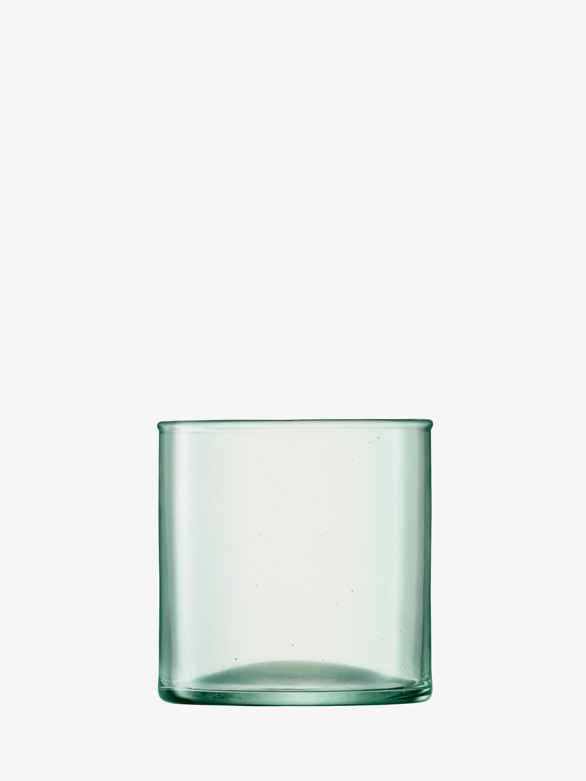 The lsa-international Tumbler, a clear, cylindrical glass with a subtle light green tint, made from recycled glass, is empty and set against a plain white background.