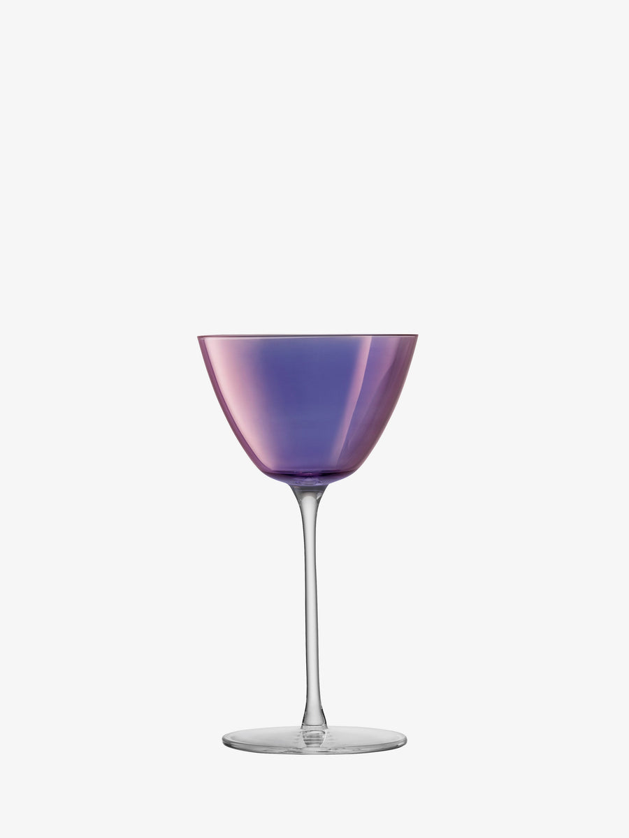 A single lsa-international Martini Glass featuring a thin stem and a wide, shallow bowl in a gradient purple shade reminiscent of violet lustre, displayed against a plain white background.