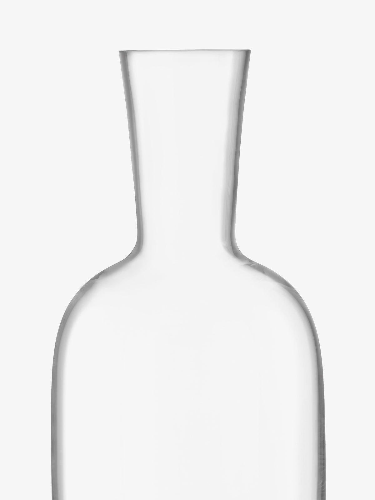 A clear, mouth-blown Water Carafe by lsa-international, featuring tall straight sides, a narrow flared neck, and a wide base, is photographed against a plain white background.