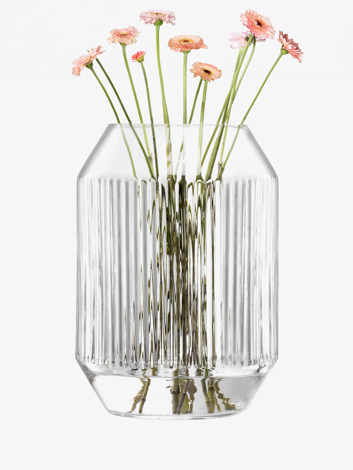 Pink gerbera daisies in a textured lsa-international Lantern/Vase.