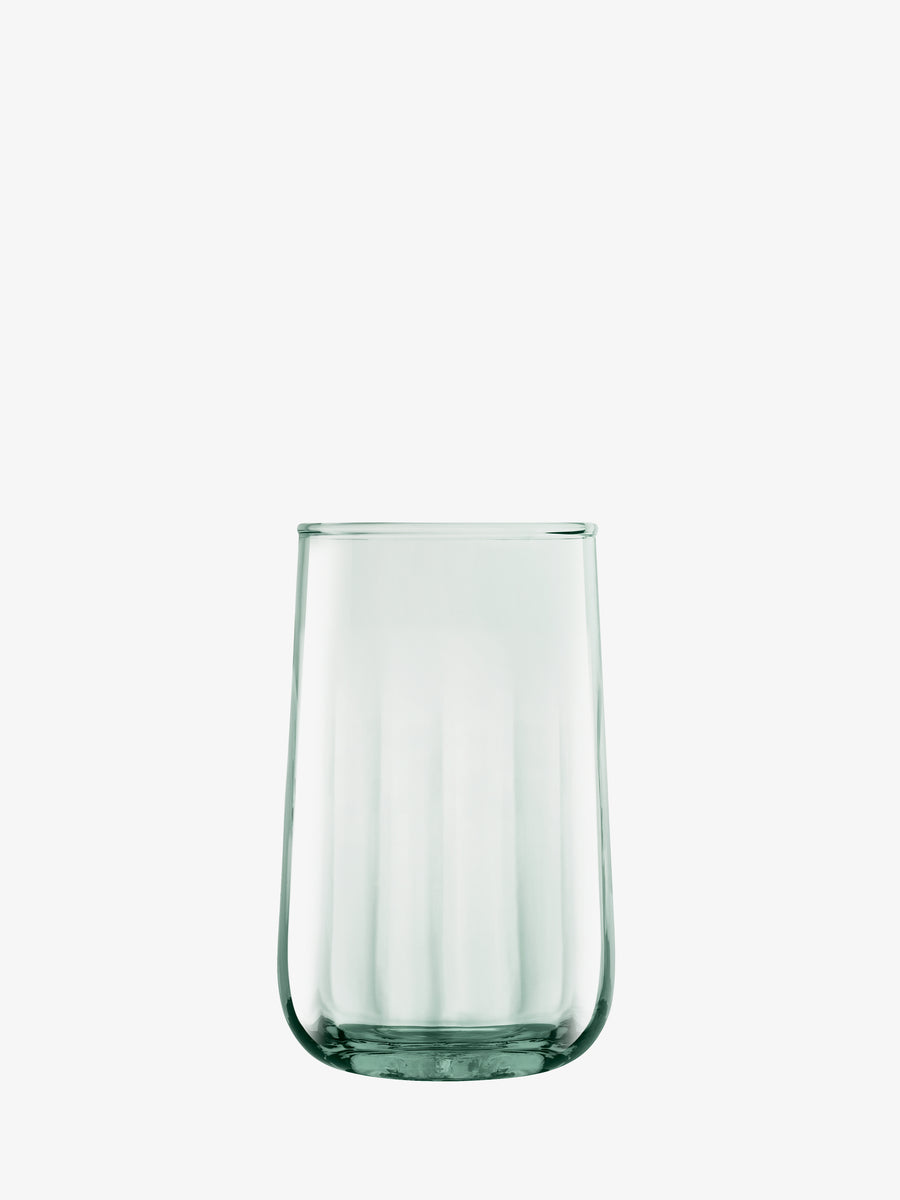 A clear, cylindrical, mouth-blown LSA International Highball glass with subtle, fluted texture.