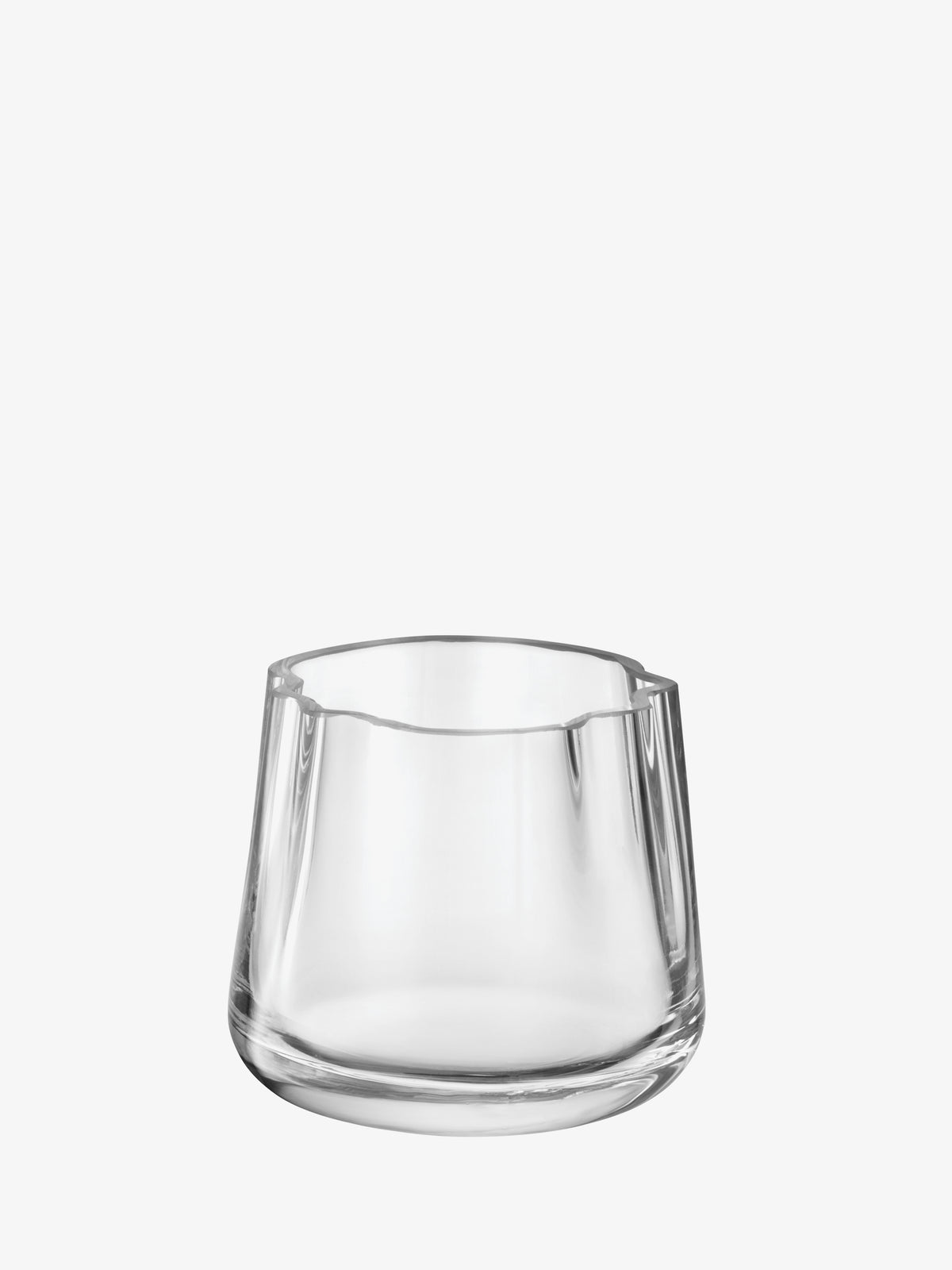 LSA International Tealight Holder/Vase made of clear glass with a thick base and an undulating, wavy rim.
