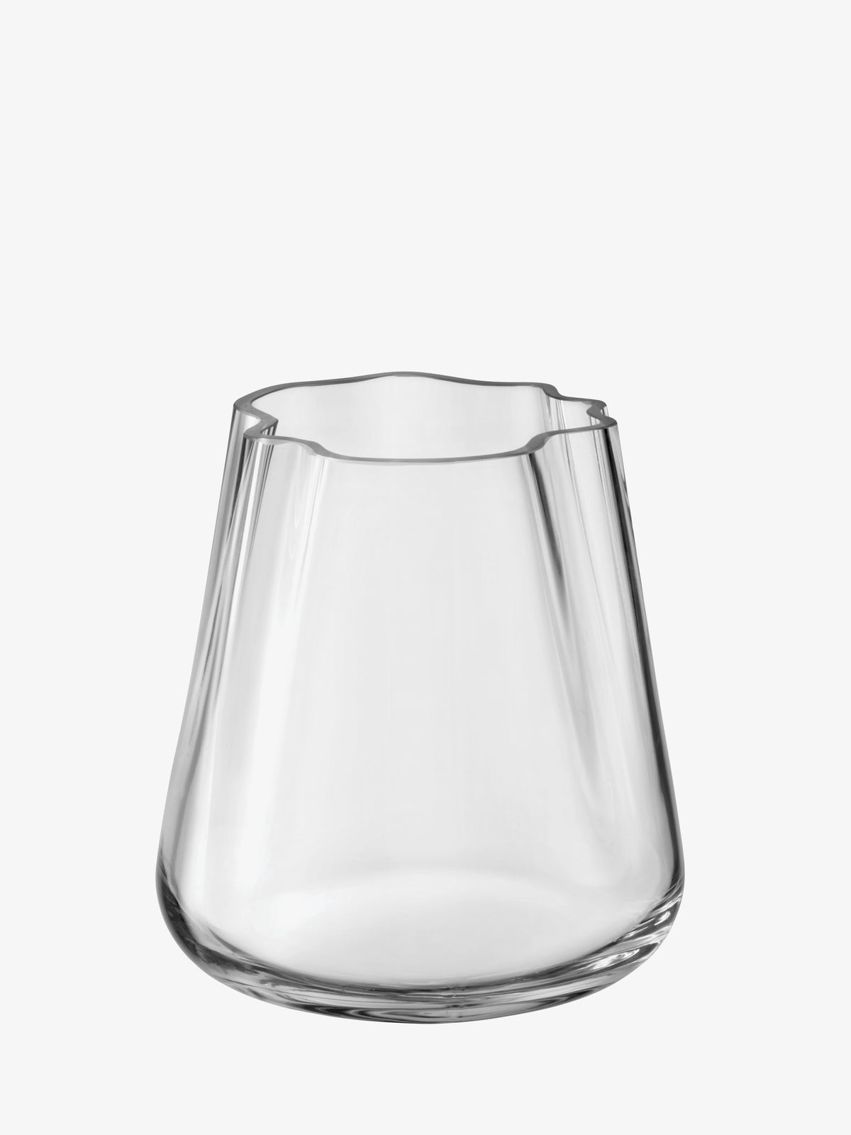 Clear mouth-blown LSA International Vase/Lantern with an organic, tapered form and a wavy, five-pointed rim.