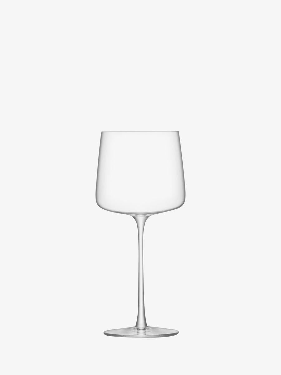 A single lsa-international Wine Glass, crafted from lead-free crystalline glass with an elegant stem and a wide bowl, is centered on a plain white background.