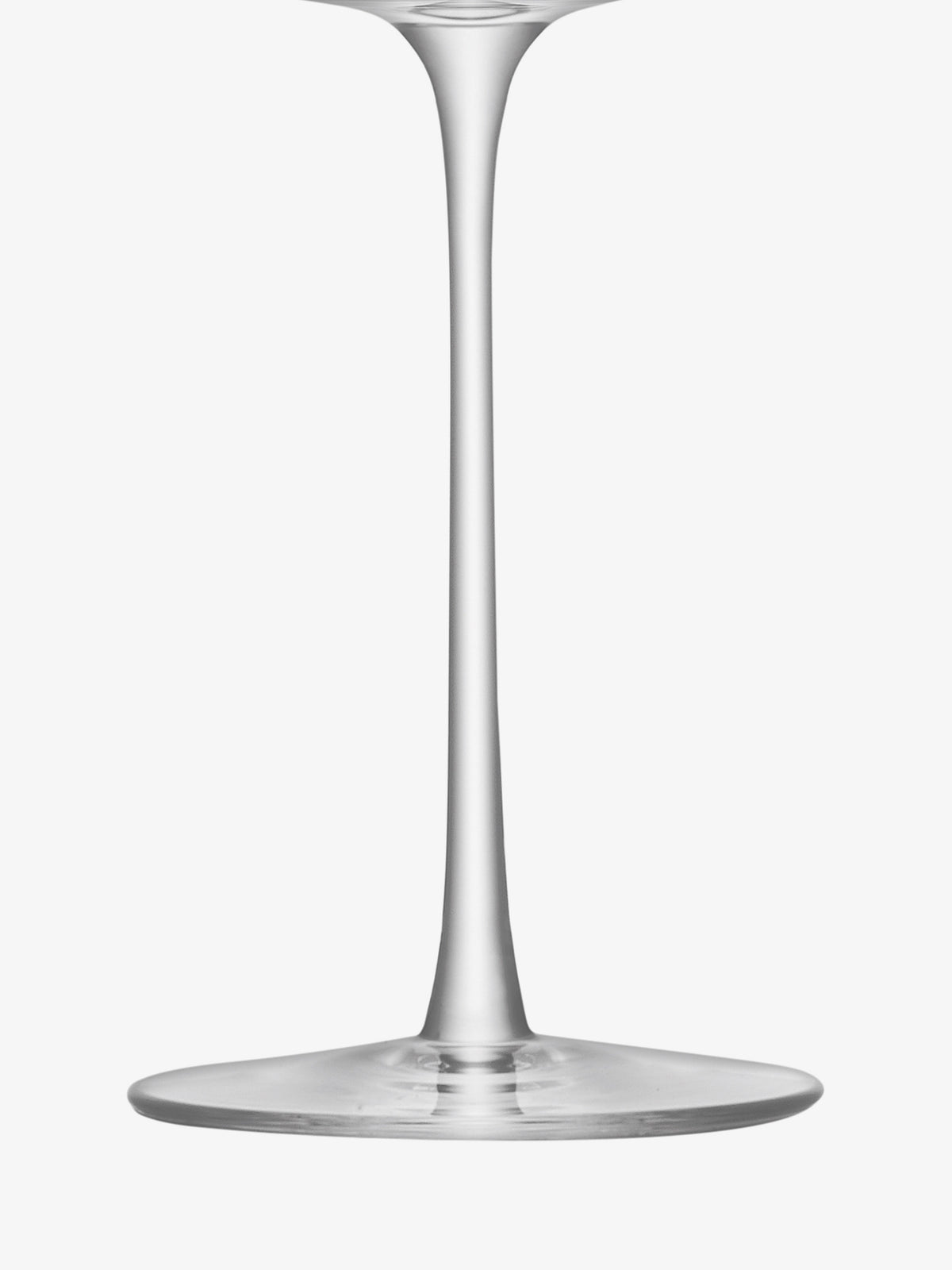 Close-up of the lsa-international Wine Glass stem and base, highlighting the tall, elegant stems expertly crafted from lead-free crystalline glass, set against a plain white background.