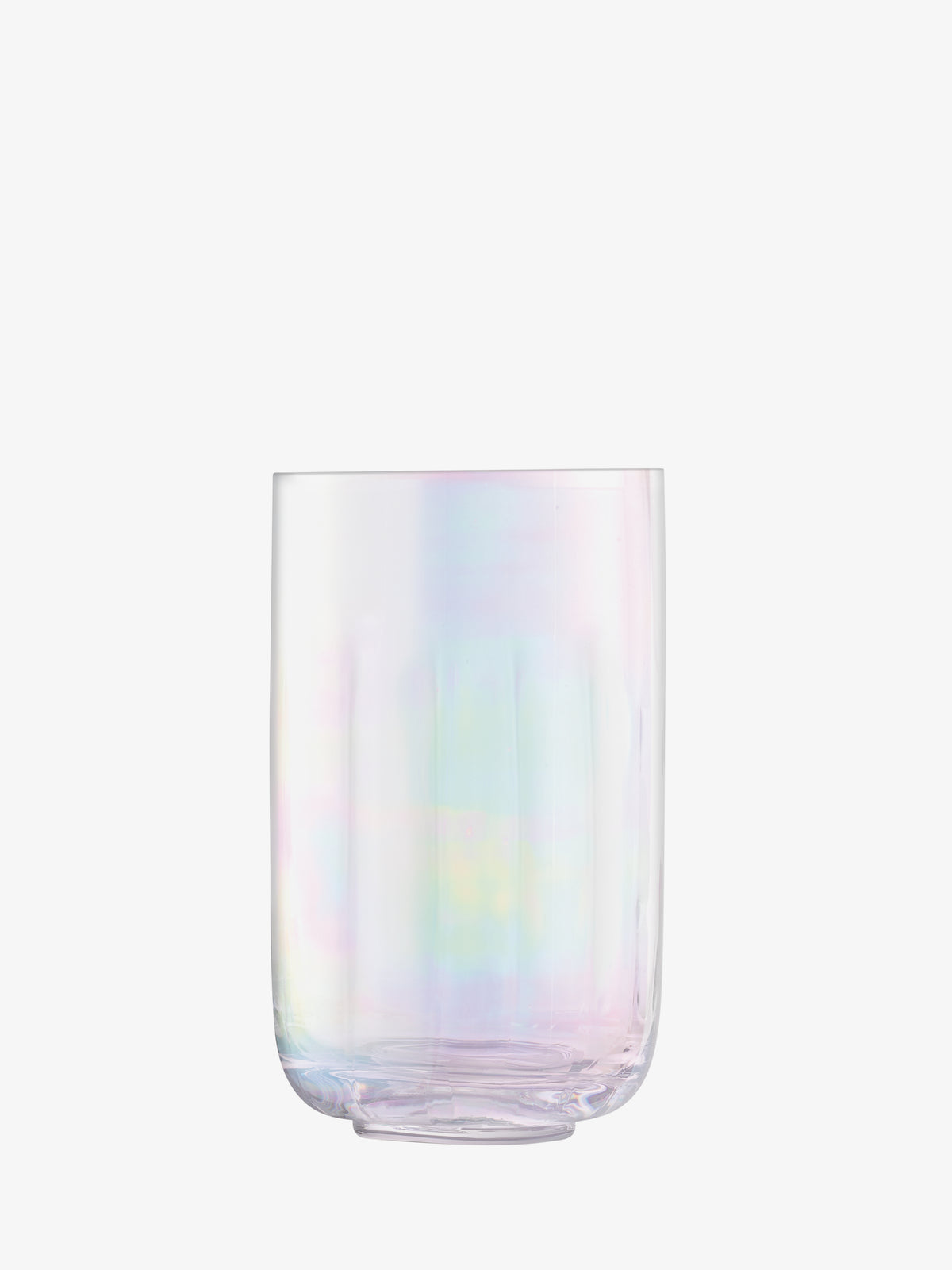 An LSA International Lantern/Vase in clear, cylindrical glass with an iridescent finish.