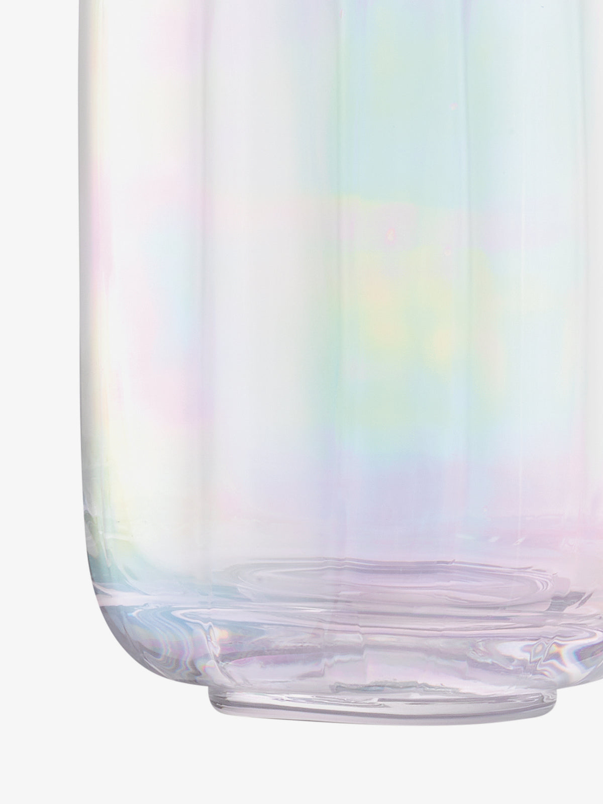 An LSA International cylindrical glass Lantern/Vase with a subtle iridescent finish and vertical ridges.
