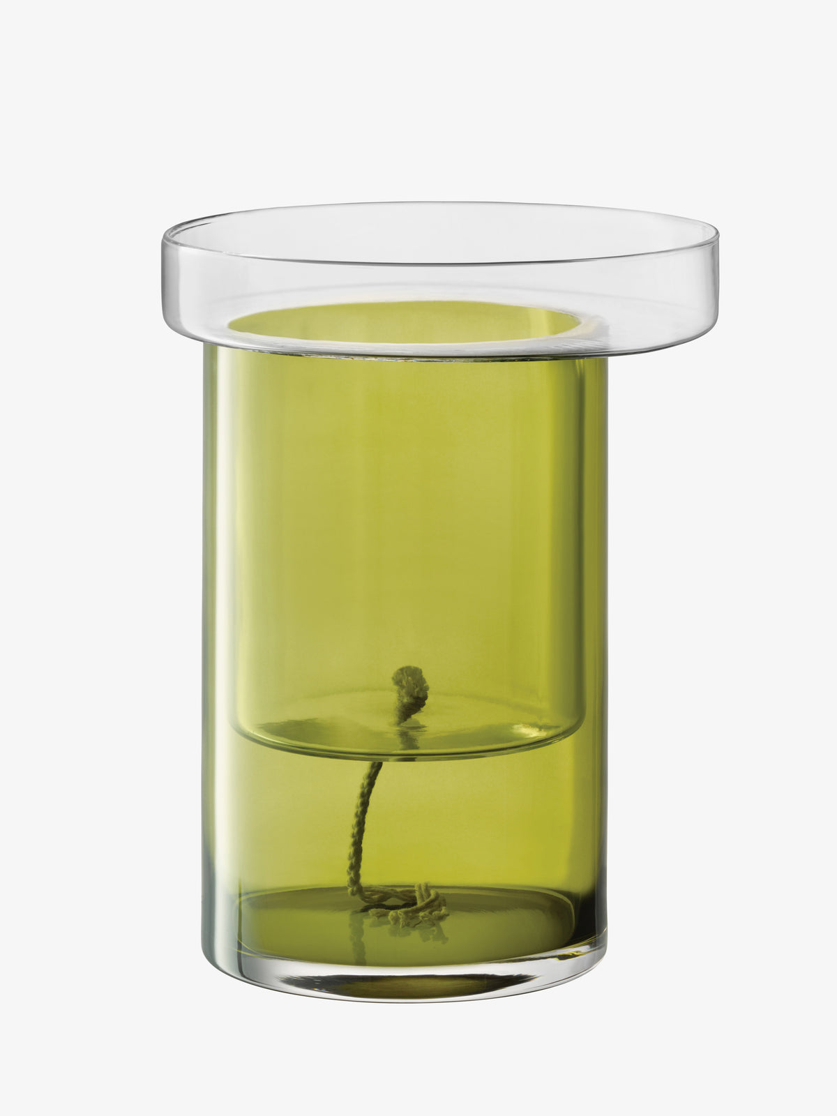 LSA International Self Watering Planter made of clear glass with a green inner reservoir and a central wick for efficient indoor planting.