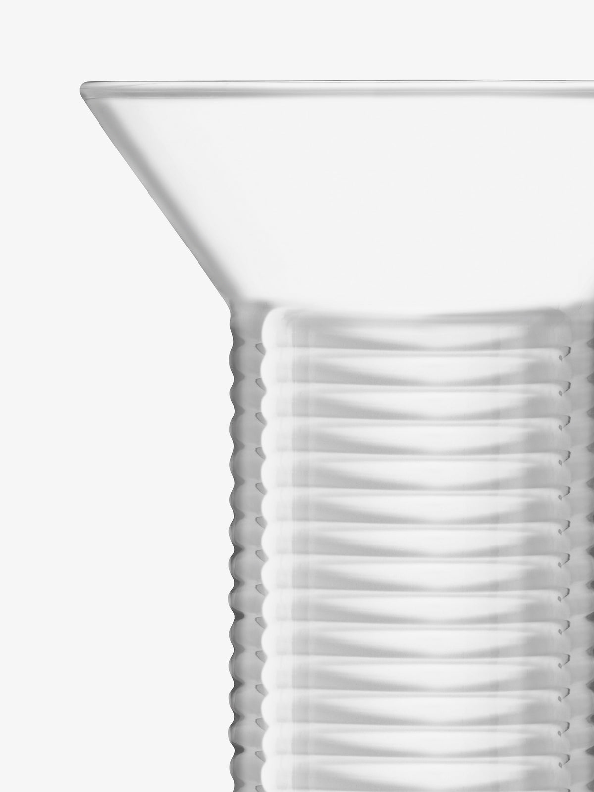 LSA International Vase in clear glass, tall and mouth-blown with a flared rim and horizontal ribbed texture on the neck.