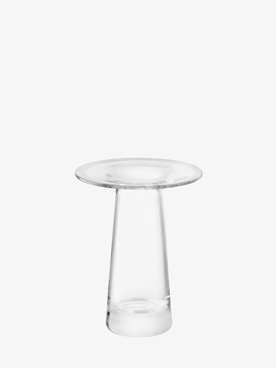 Mouth-blown, clear glass Vase with a wide, flat rim and a tapered Victoria silhouette.
