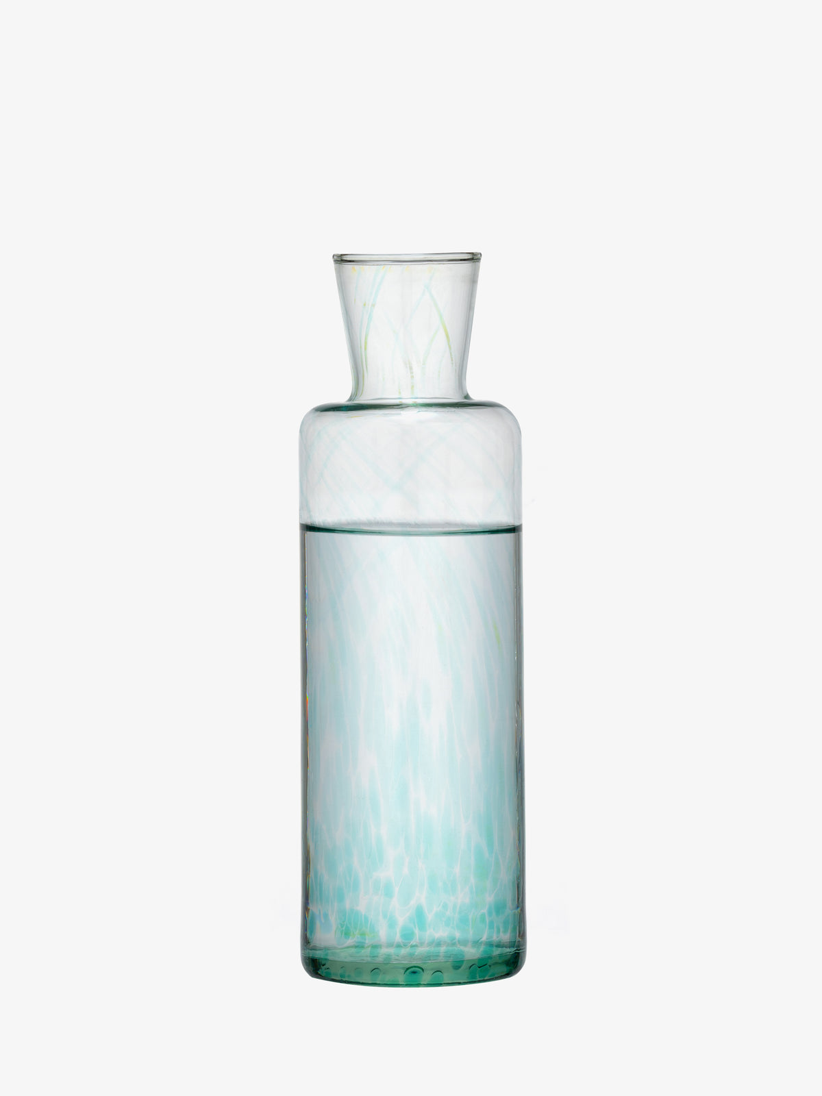 The lsa-international Carafe, crafted from clear glass with a subtle blue-green tint evocative of sea glass, stands upright partially filled with water against a plain white background.