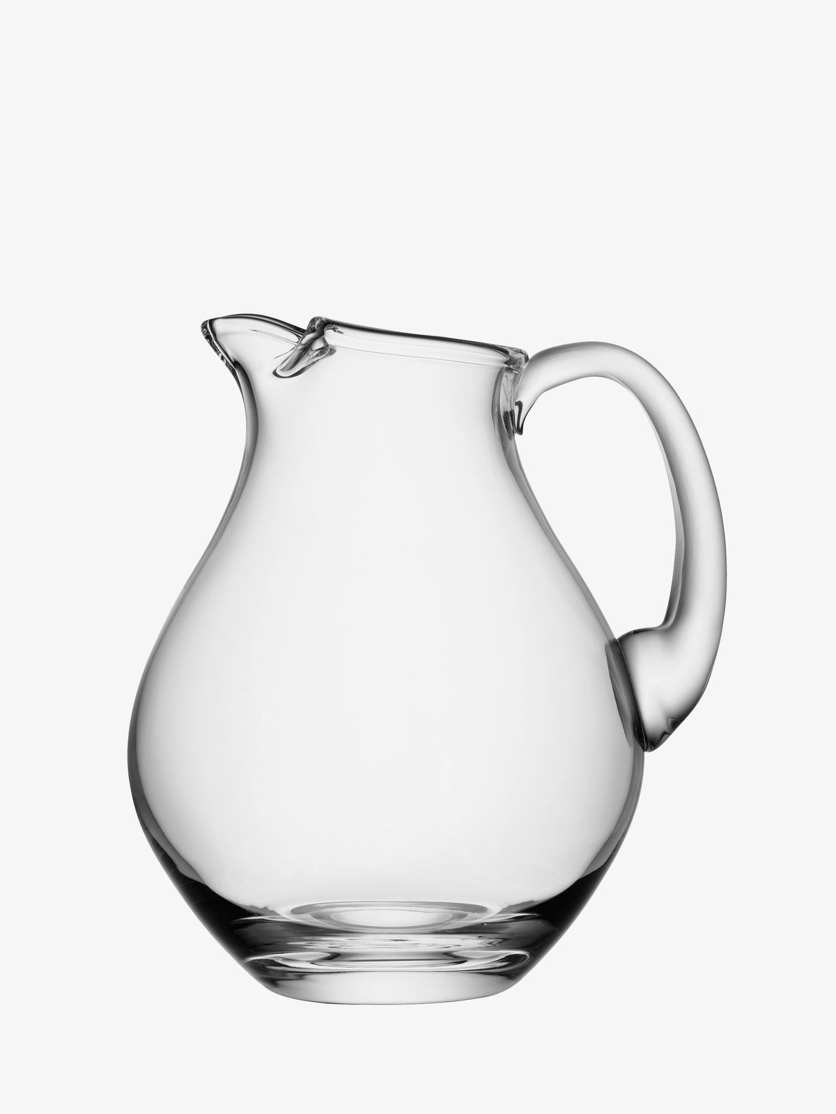 The lsa-international Icelip Jug is a clear, mouth-blown glass pitcher featuring a wide base, curved body, small spout, and rounded handle, displayed against a plain white background.