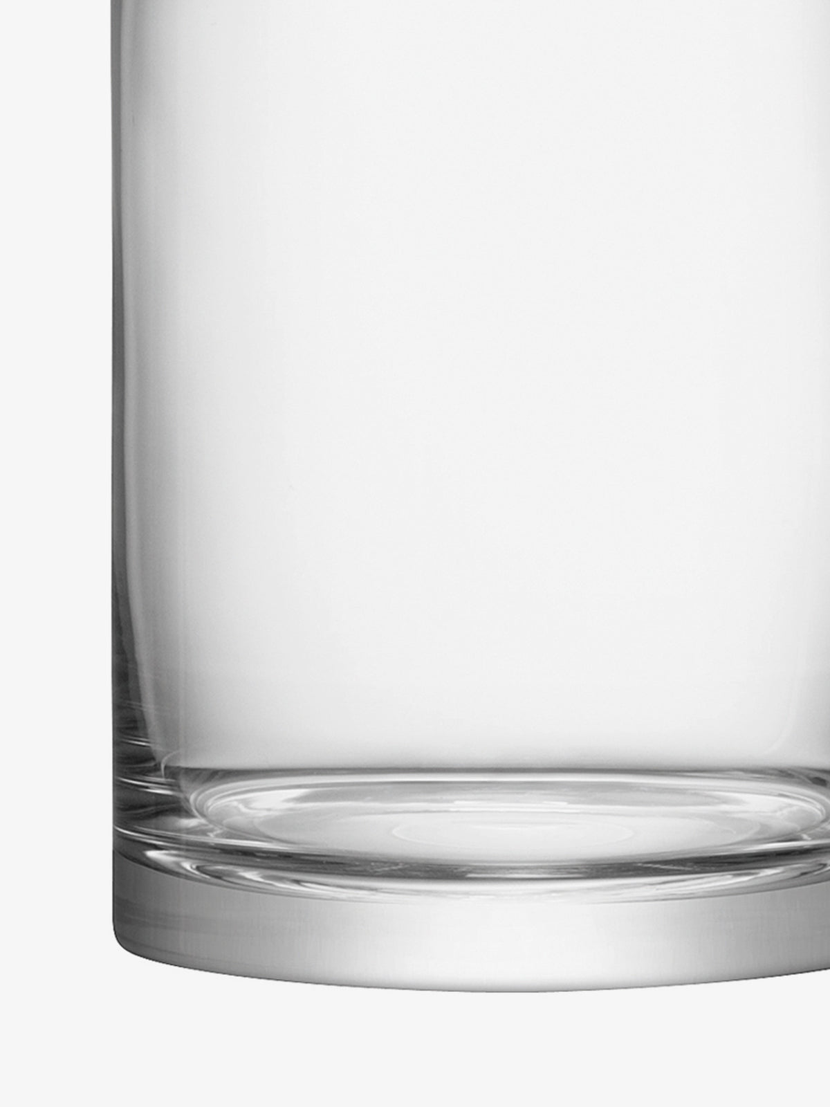 Close-up of an LSA-International Vase/Candleholder, a mouth-blown glass cylindrical container with a heavy, thick base.