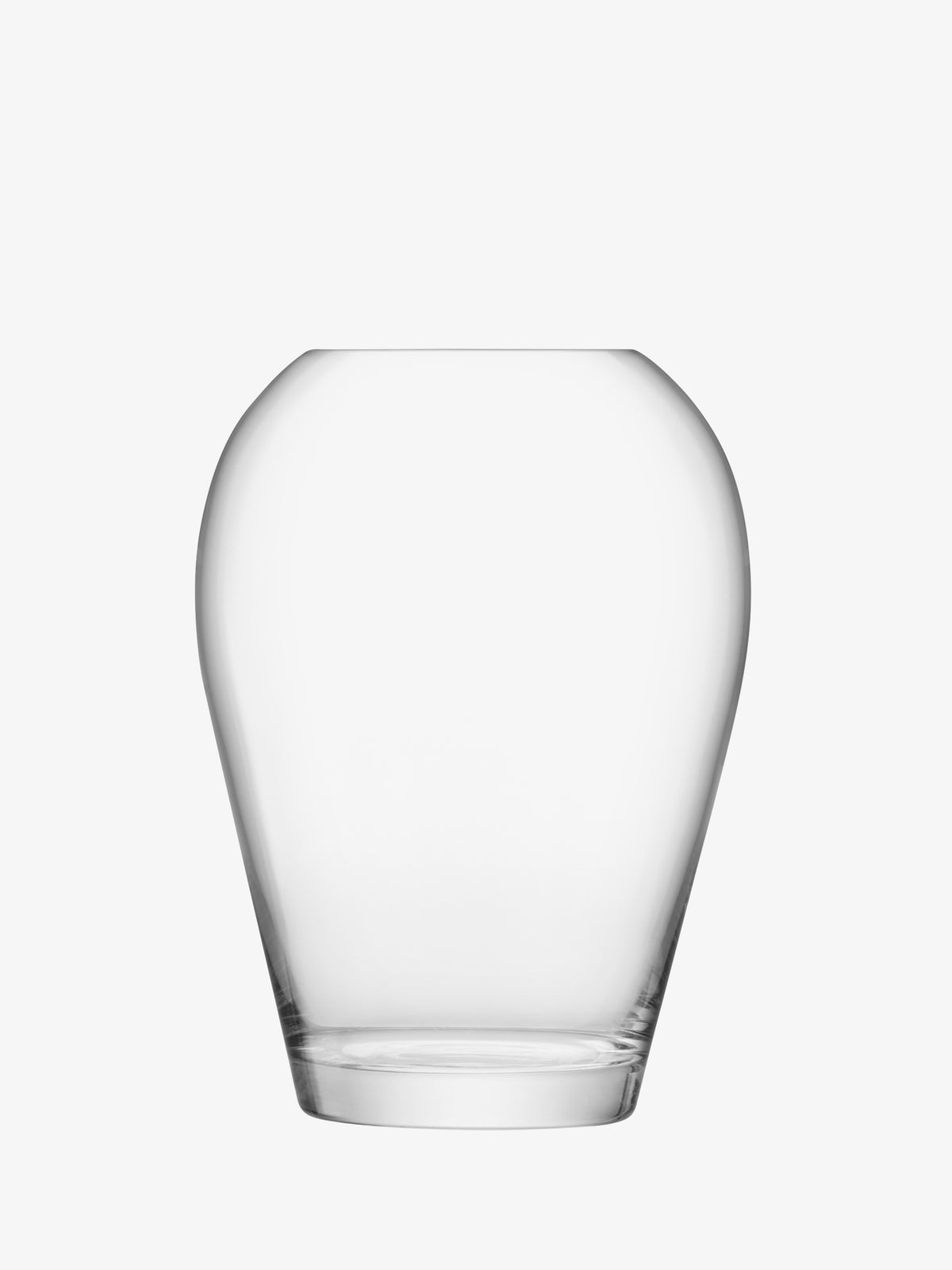 The Garden Bouquet Vase by lsa-international is a mouth-blown glass vase featuring a clear, wide rounded body and a narrow base, displayed against a plain white background.