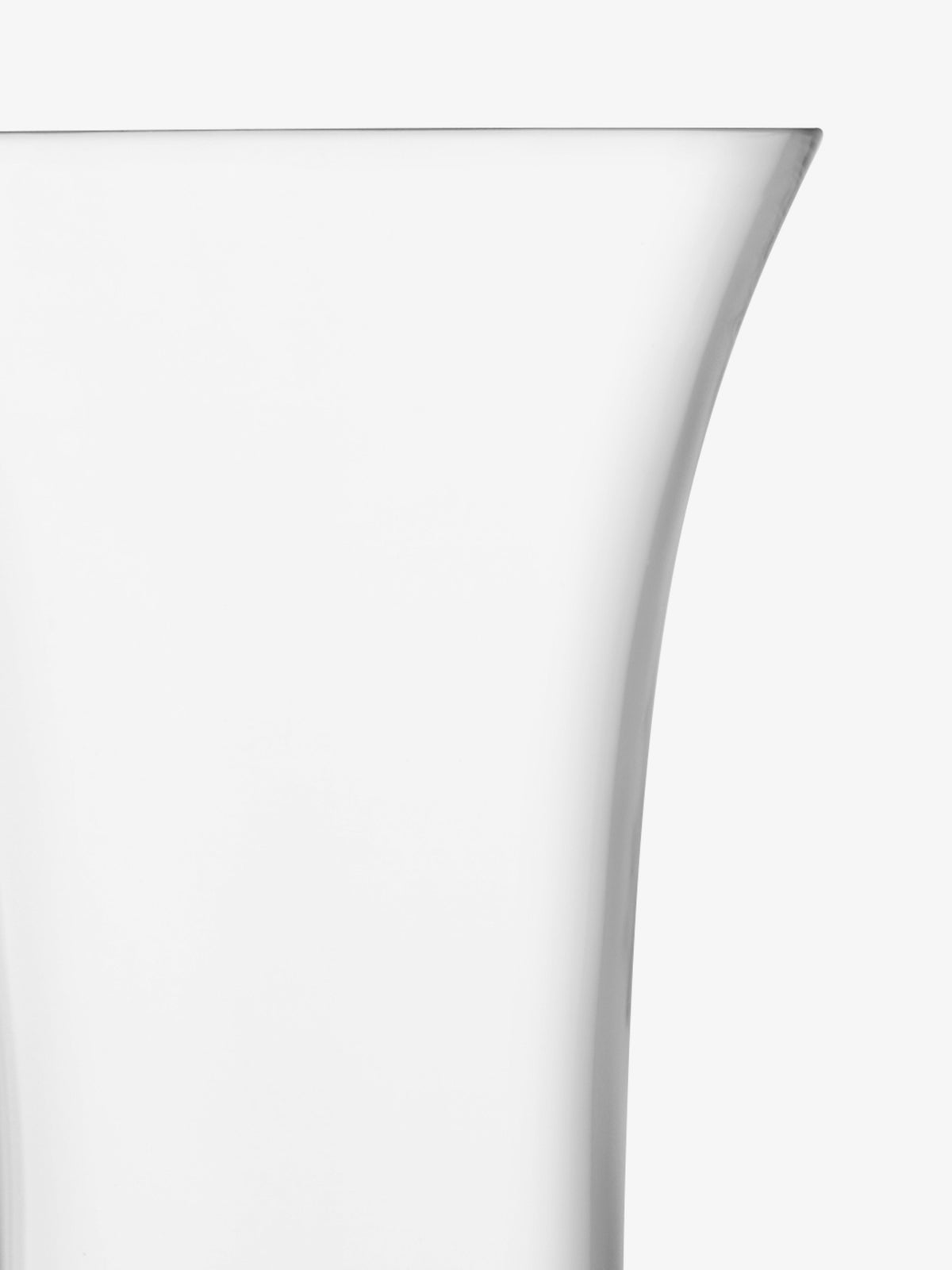 A close-up of the lsa-international Flared Bouquet Vase on a white background, focusing on the upper portion and rim with its smooth, curved edge and minimal reflections—an elegant, mouth-blown vase ideal for displaying bouquets.