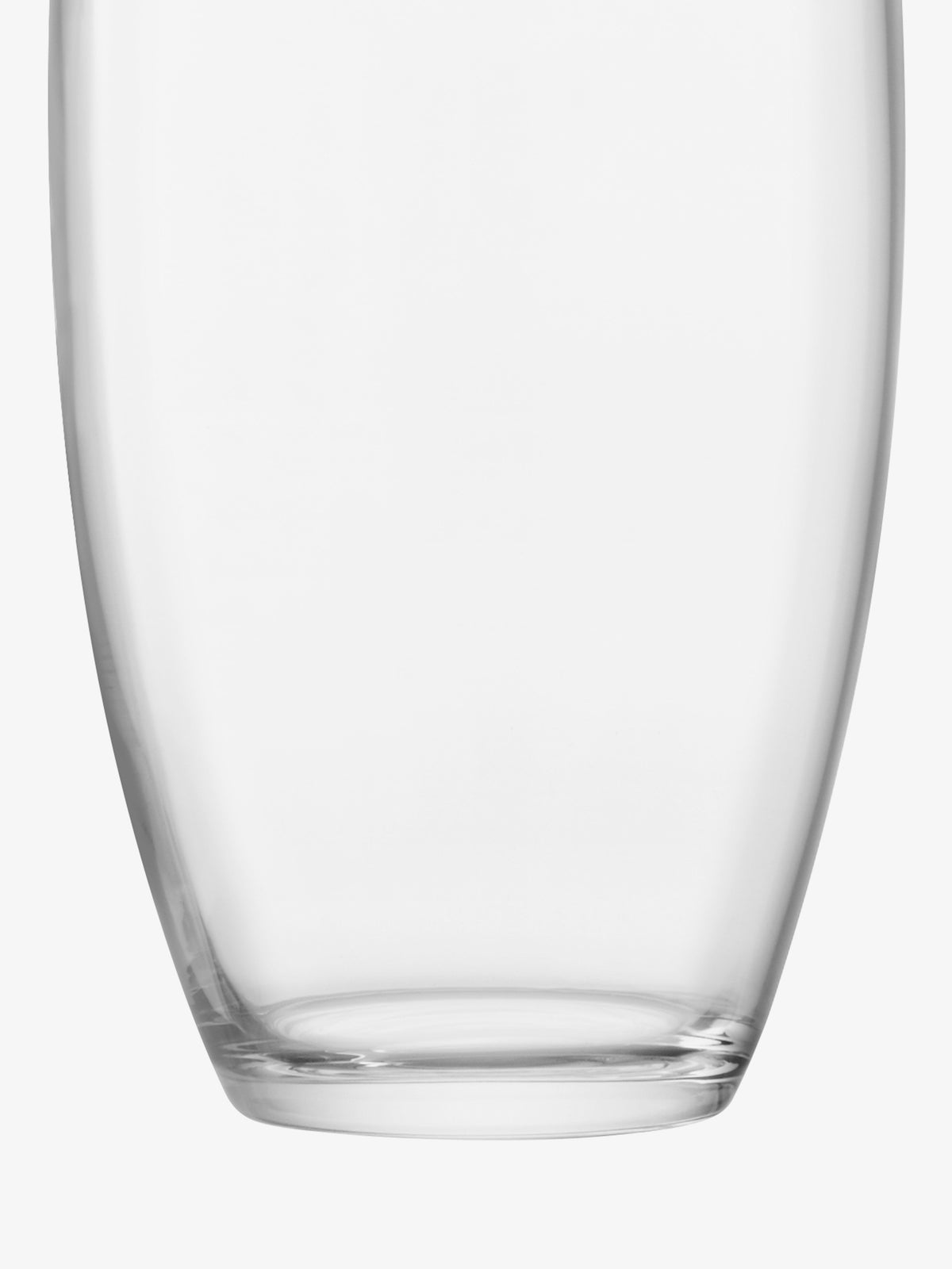 The lsa-international Barrel Bouquet Vase is a tall, clear vase with a rounded, barrel-shaped body and a flat base, shown empty against a white background.