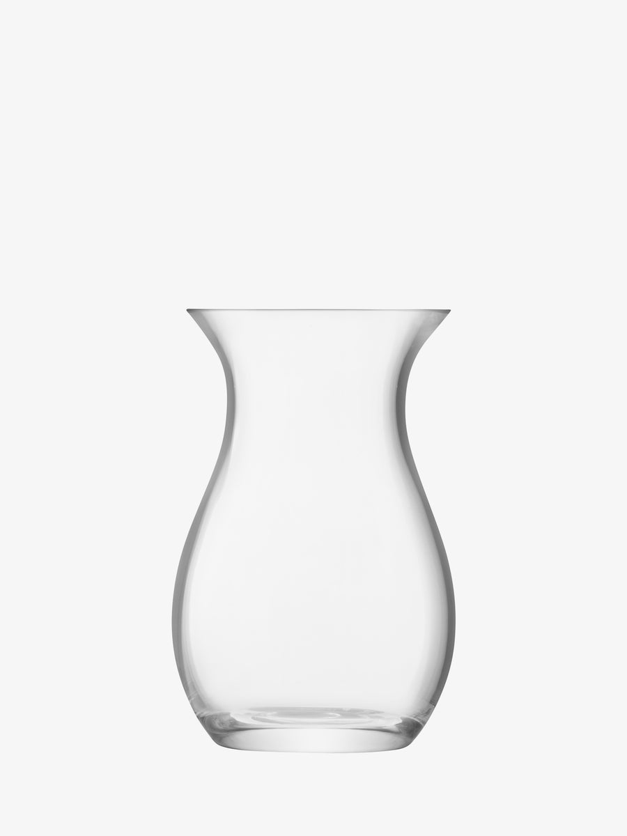 The lsa-international Posy Vase features clear, mouth-blown glass with a wide, rounded body and a slightly flared rim, shown against a plain white background.