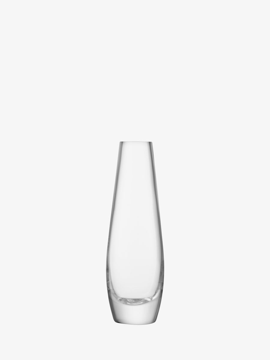 The lsa-international Single Stem Vase is a clear, empty mouth-blown vase featuring a wide base and gently tapering sides, elegantly displayed against a plain white background.