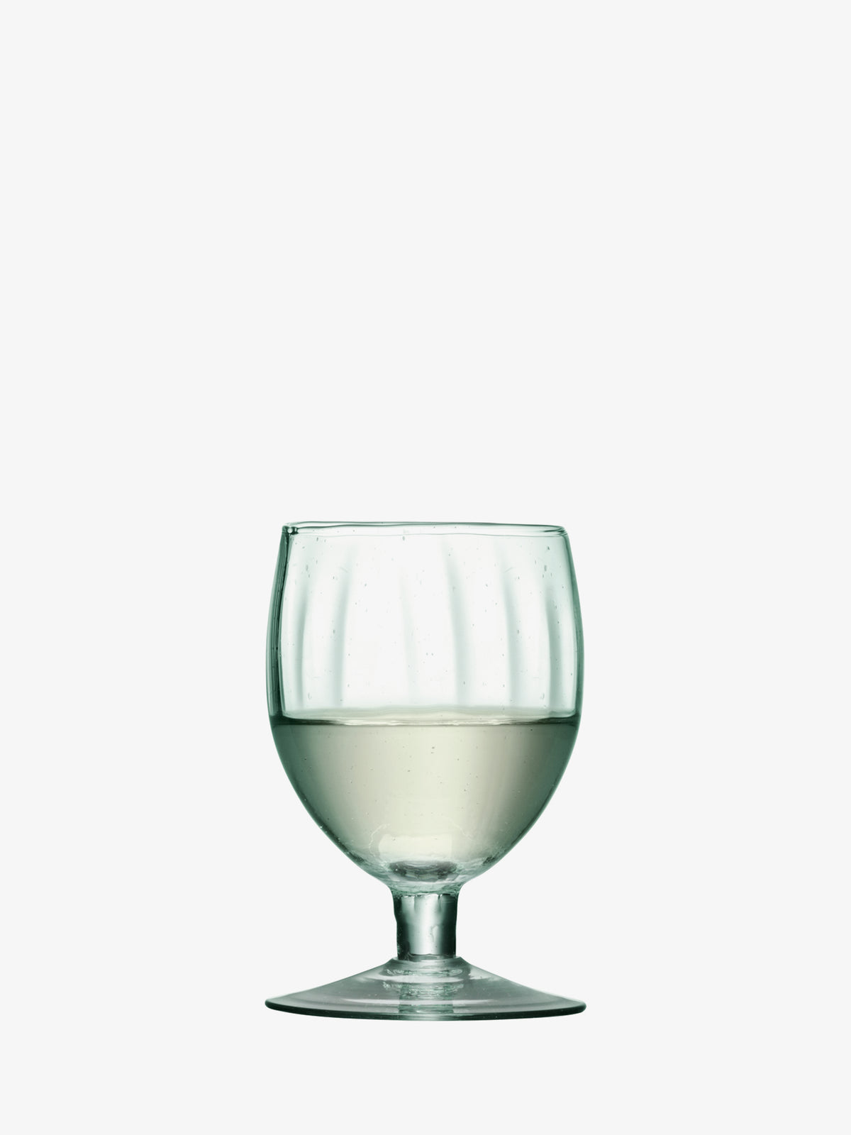 An LSA International Wine Glass filled halfway with a clear liquid.