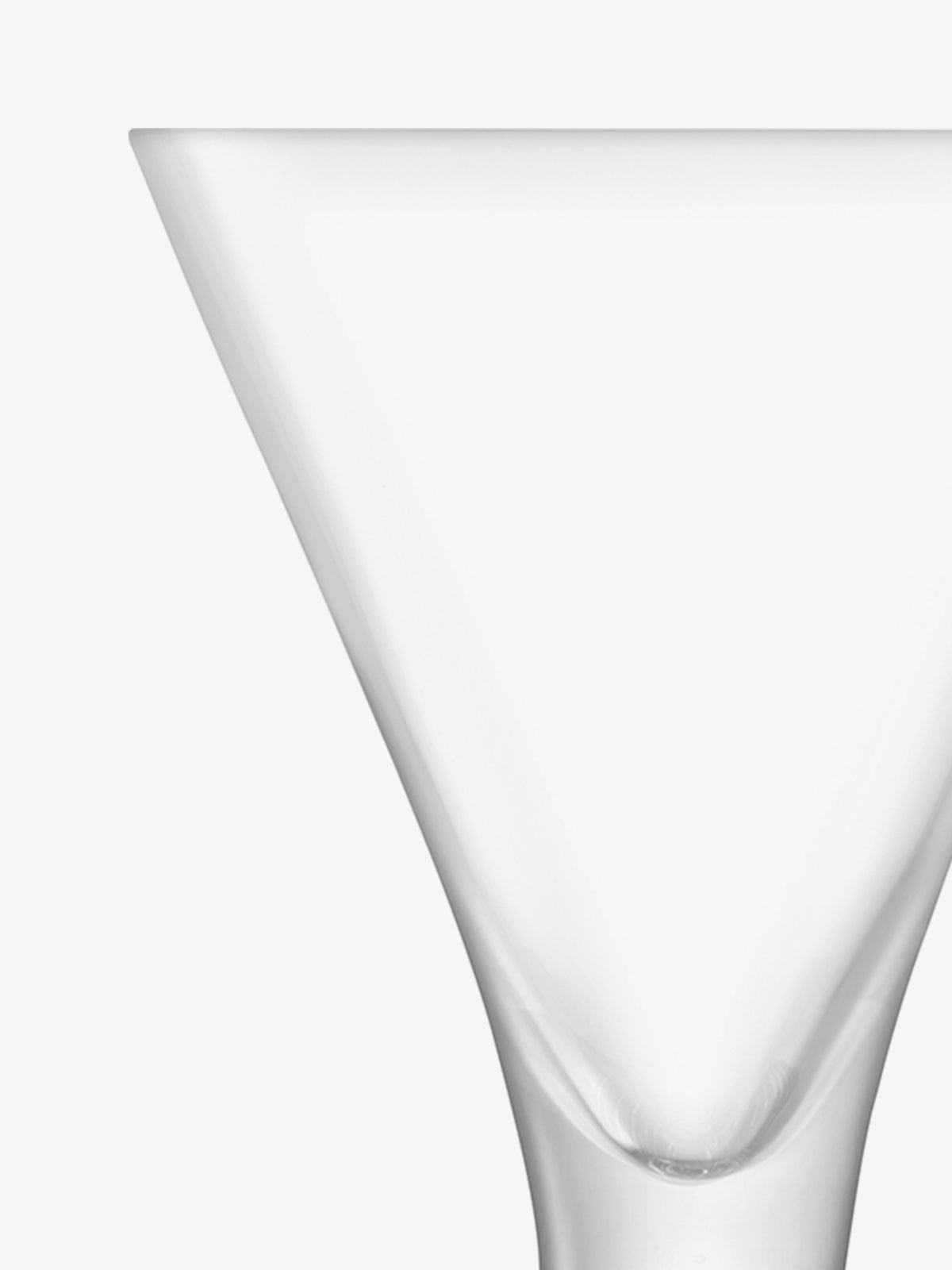 Close-up of the upper portion of the lsa-international Cocktail Glass, featuring a clear, empty bowl and a flared stem, set against a white background.