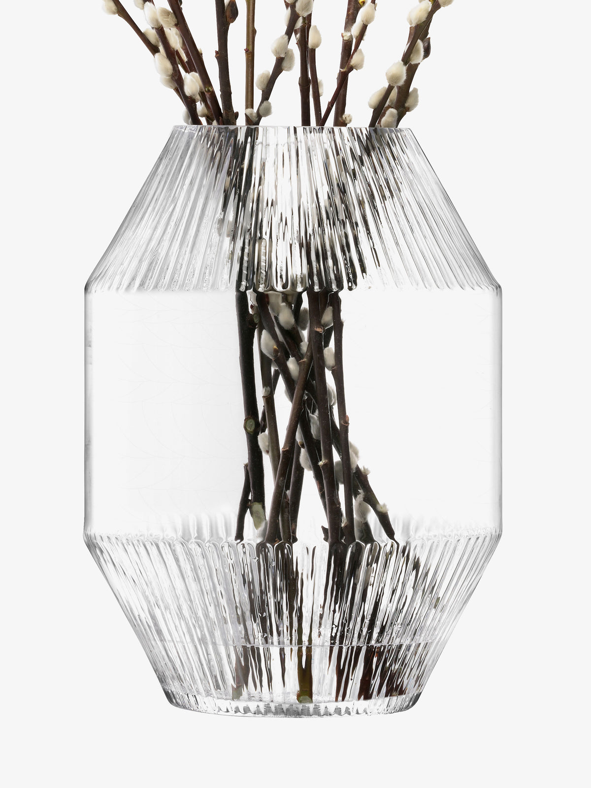 Pussy willow branches in a large, ribbed LSA International Vase.