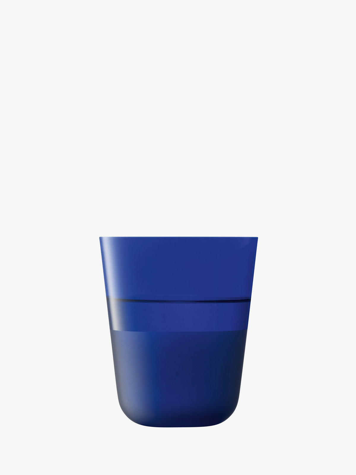 A blue, translucent lsa-international Tumbler with a matte textured finish is centered on a plain white background.
