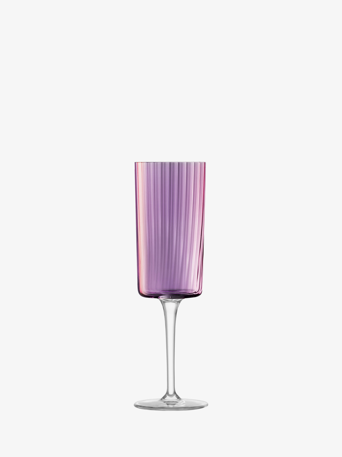 The lsa-international Champagne Flute features a tall, clear stem and a ribbed, translucent purple cup reminiscent of textured flutes, displayed against a plain white background.