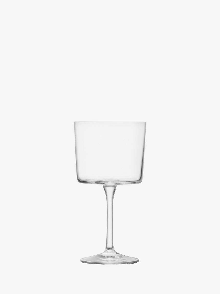 Centered against a plain white background, the lsa-international Wine Glass features a clear, empty design with a wide cylindrical bowl and slender stem, showcasing the elegant simplicity of modern drinkware.