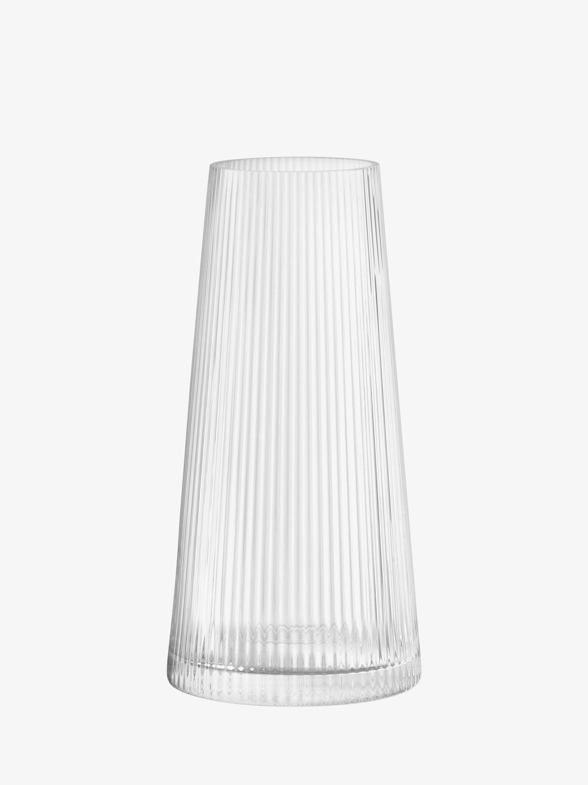 Tall, tapered LSA International Lantern/Vase with a vertical ribbed texture that catches the ambient light.