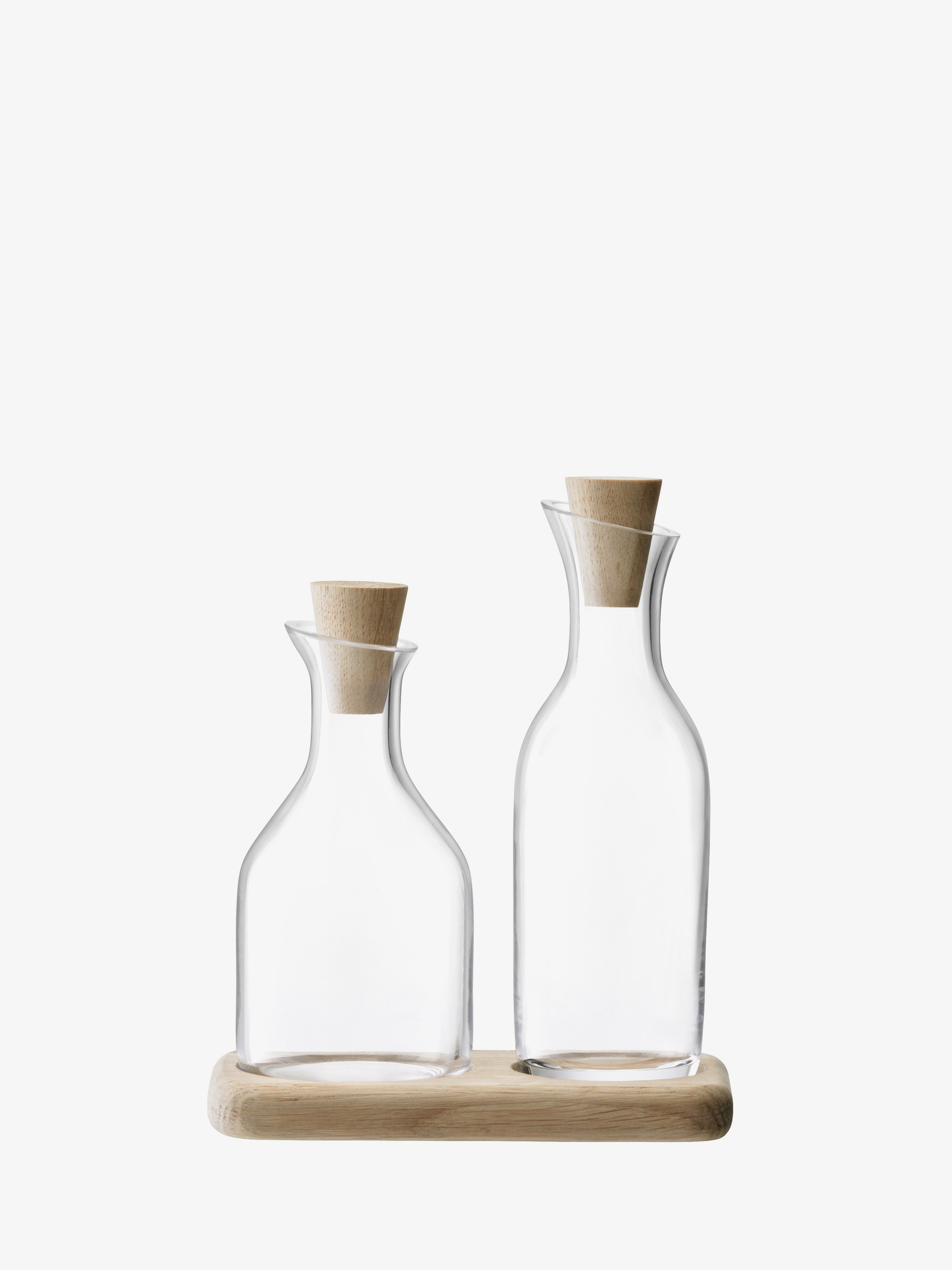 Oil & Vinegar Set & Oak Base L15cm, Clear, Serve