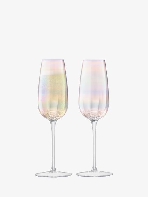 Hand-Blown Fluted Pearl Champagne & Mimosa Glasses - 12 oz - Set of 2